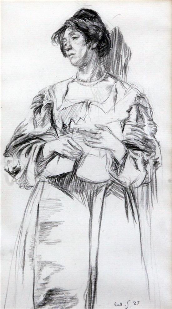 William Strang (1859-1921) Study of a standing woman, 8 x 4.5in.